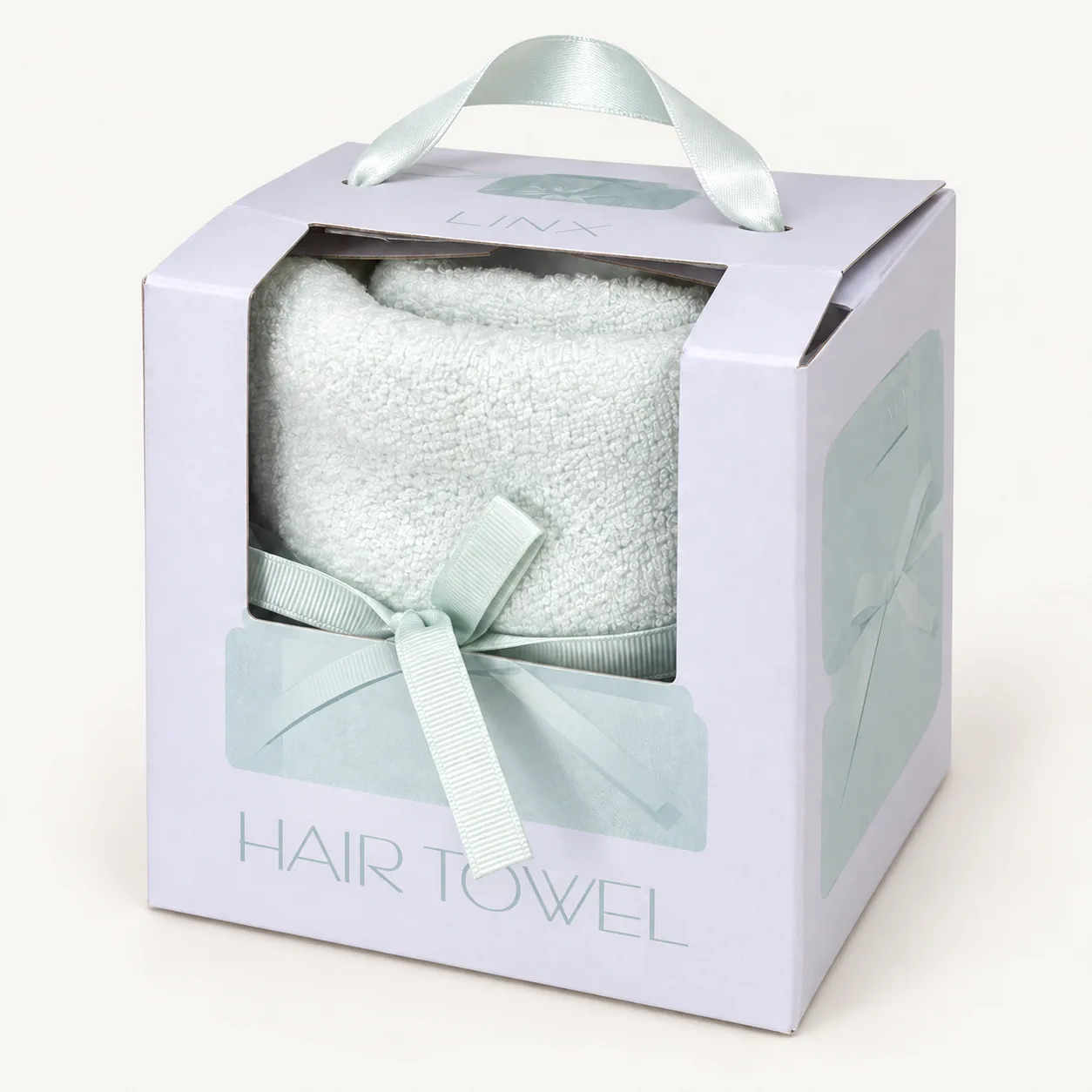 Hair towel in a lavender gift box with a ribbon